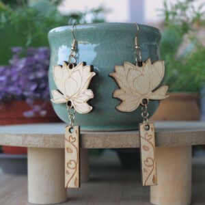 Wood Lotus-drop Earrings